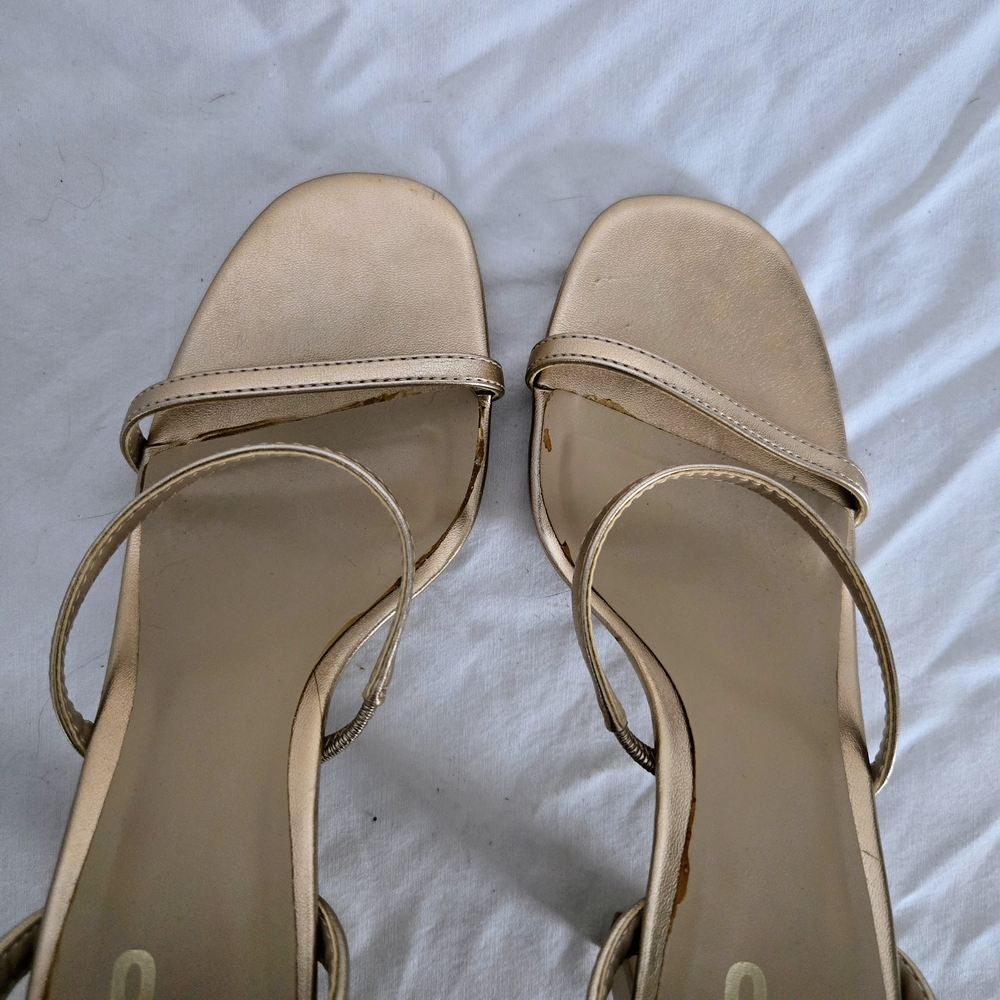 Mix No. 6 Metallic Gold Strappy Block Heel Sandals - Picture 11 of 13